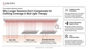 Why extending session time does not compensate for blocked irradiance from clothing during red light therapy