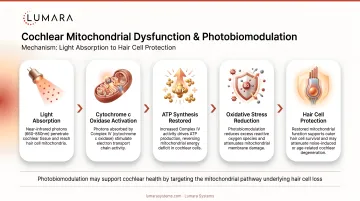 Cochlear mitochondrial dysfunction and photobiomodulation: mechanism flow from light absorption to potential hair cell protection