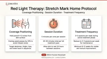Red light therapy stretch marks home protocol: coverage positioning, session duration, and treatment frequency