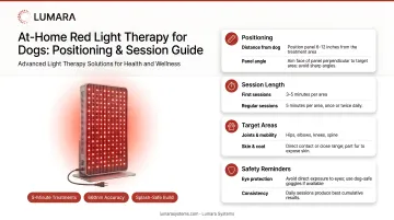 Red light therapy panel positioned for at-home dog treatment session: positioning and session guidance