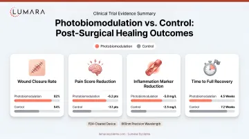 Clinical trial outcomes comparing photobiomodulation versus control for post-surgical healing