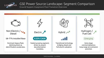 GSE power source market share comparison from diesel to electric transition infographic