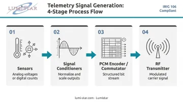 4-step sensor to RF telemetry signal generation process flow diagram