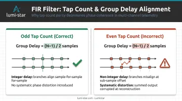 FIR differentiator group delay alignment requirement odd versus even tap count