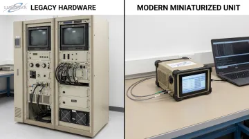 Compact portable telemetry ground station unit compared to legacy rack-mounted system