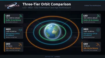 GEO MEO LEO satellite orbit comparison showing altitude latency and military use cases