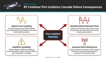 Four RF combiner poor isolation failure effects cascade diagram