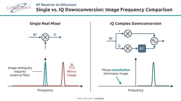 IQ complex downconversion versus single-mixer image rejection comparison diagram
