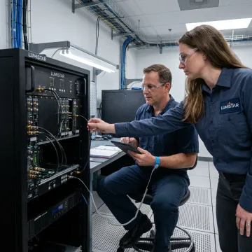 Engineers configuring telemetry range equipment