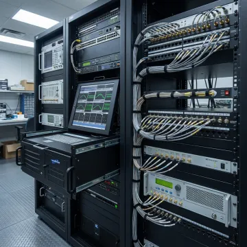 SOQPSK telemetry modem equipment in a rack system