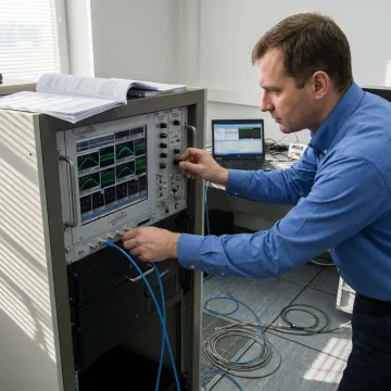 Engineer configuring telemetry rack system