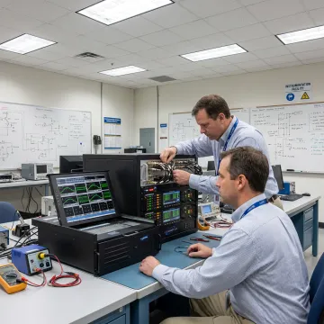 Aerospace RF telemetry equipment in engineering lab