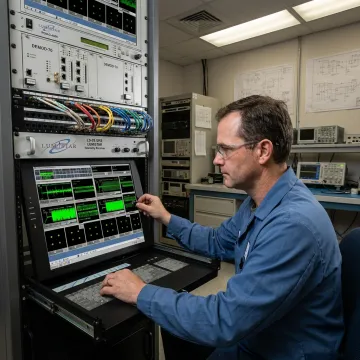 Engineer configuring telemetry data acquisition equipment