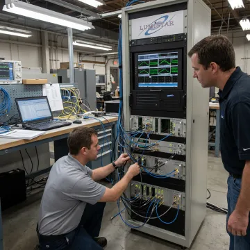 Engineers configuring telemetry equipment