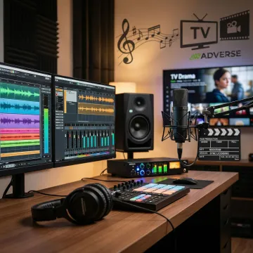 Professional recording studio setup with music production equipment and sync licensing opportunities