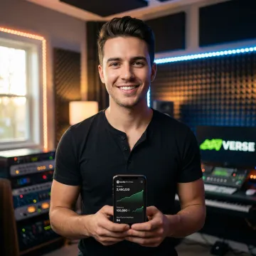 Independent artist celebrating streaming success on Spotify with growing audience metrics