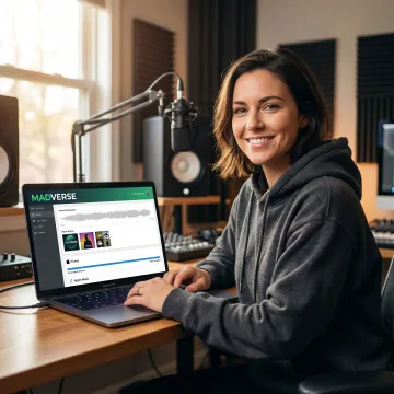 Artist uploading music to iTunes and Apple Music on laptop