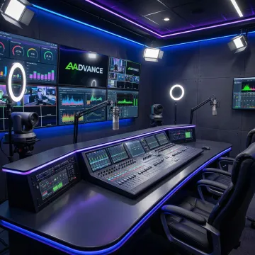 Professional music distribution setup with streaming platforms and live performance equipment