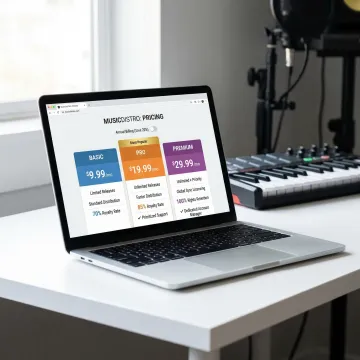 Digital pricing dashboard showing transparent music distribution service tiers and features