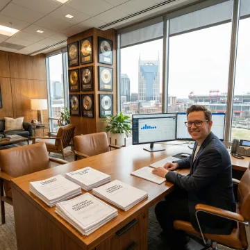 Nashville music publishing professional reviewing songwriter contracts and royalty statements