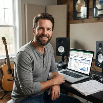 Songwriter working on compositions with publishing royalty statements