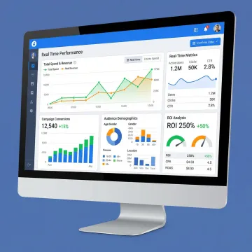 Dashboard displaying Facebook ad analytics with performance metrics and graphs