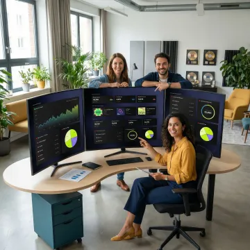 Music label team collaborating on artist roster management and distribution strategy