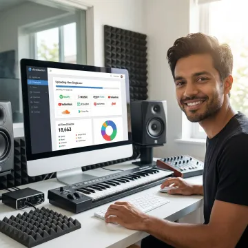 Independent musician uploading tracks to global streaming platforms