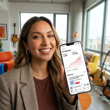 Musician celebrating successful Apple Music playlist placement