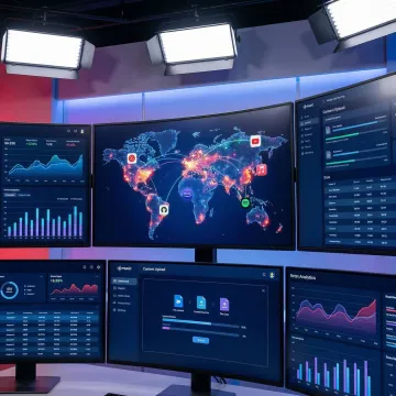 Digital media distribution dashboard showing global platform analytics and content performance metrics