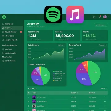 Digital music distribution dashboard showing multiple streaming platforms and analytics