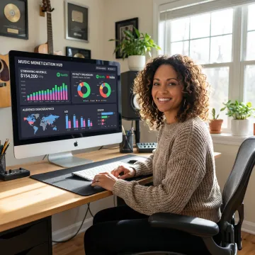 Artist reviewing revenue analytics on digital platform dashboard