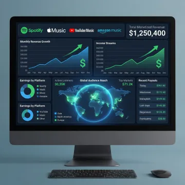 Digital content distribution dashboard showing streaming analytics and monetization metrics