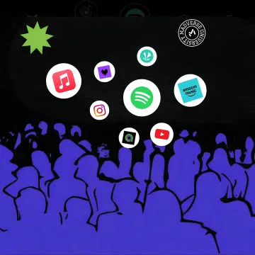 Music label team collaborating on artist roster management and distribution strategy