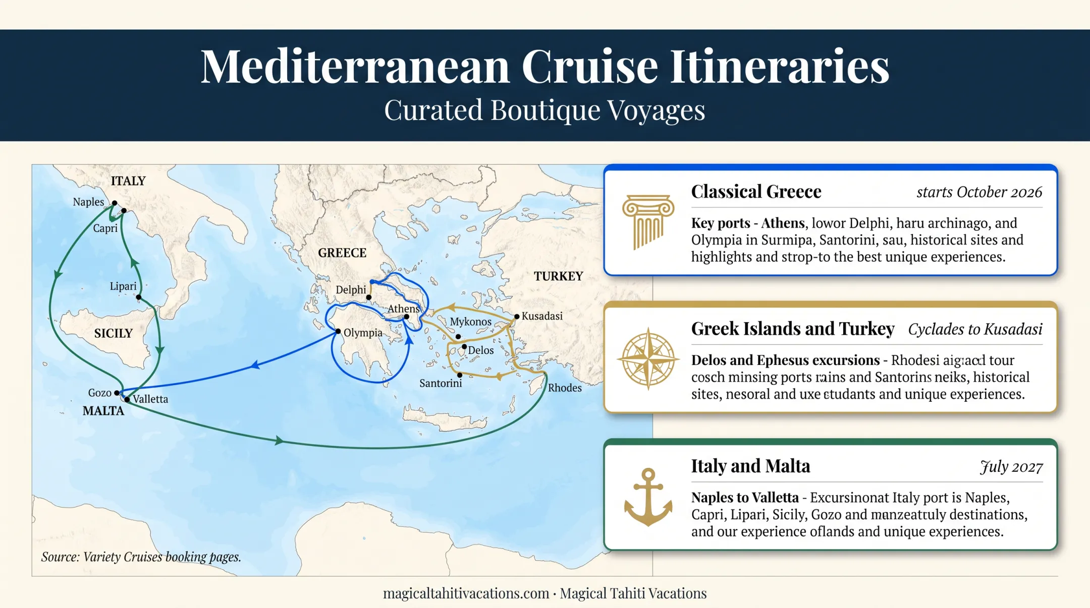Variety Voyager Mediterranean sailing regions and itinerary dates