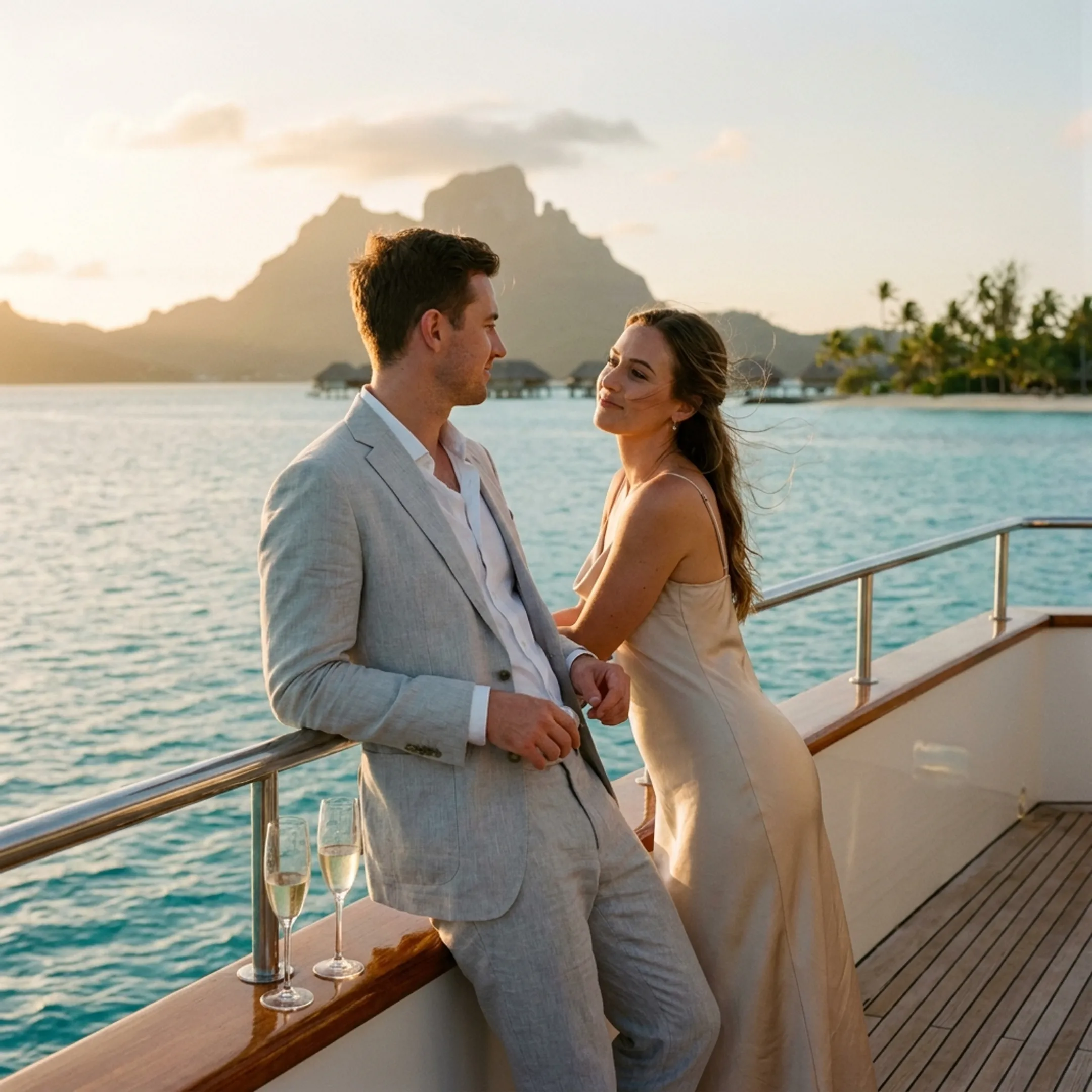Newlywed couple enjoying a romantic cruise wedding celebration
