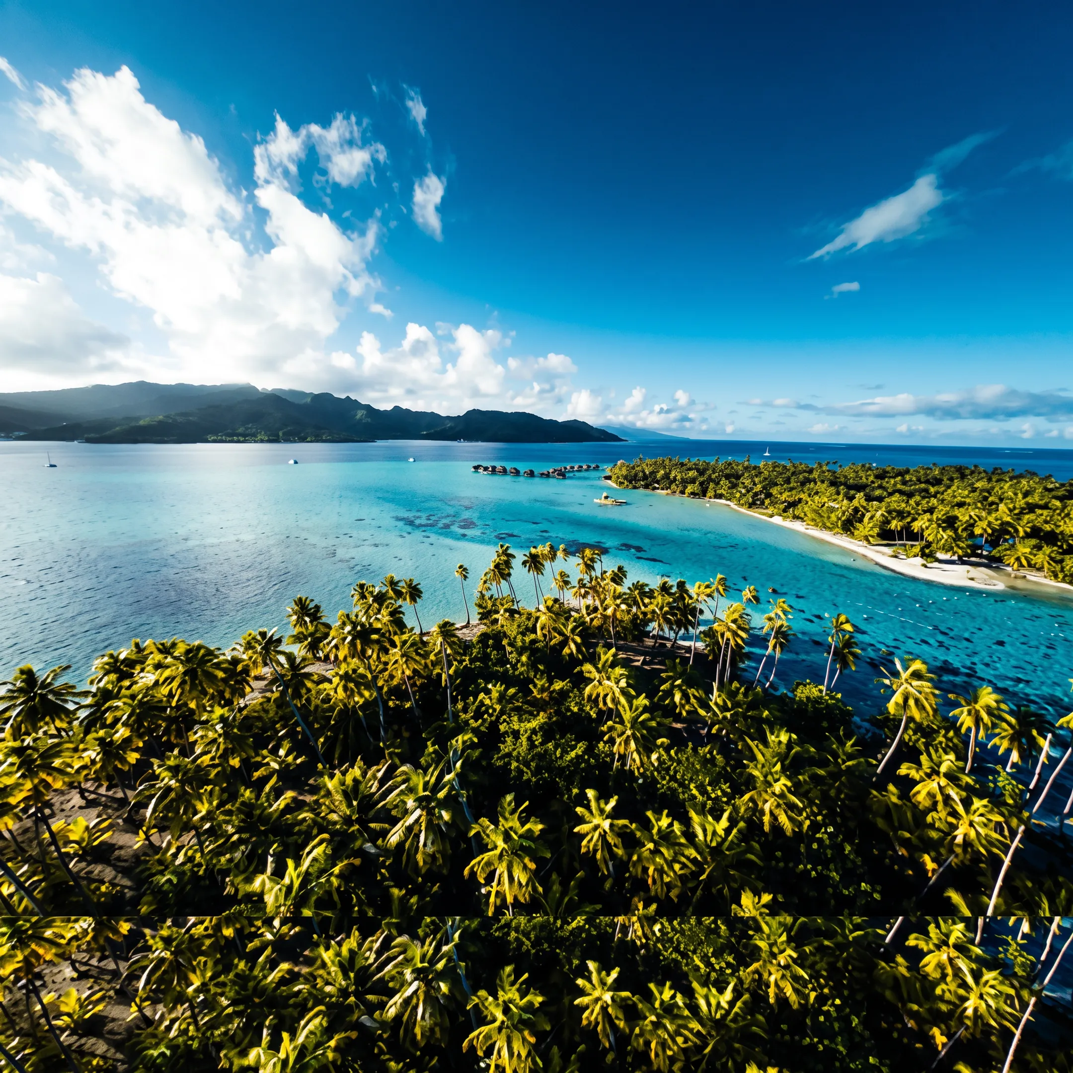 Travel advisor planning a French Polynesia resort itinerary beside tropical island imagery