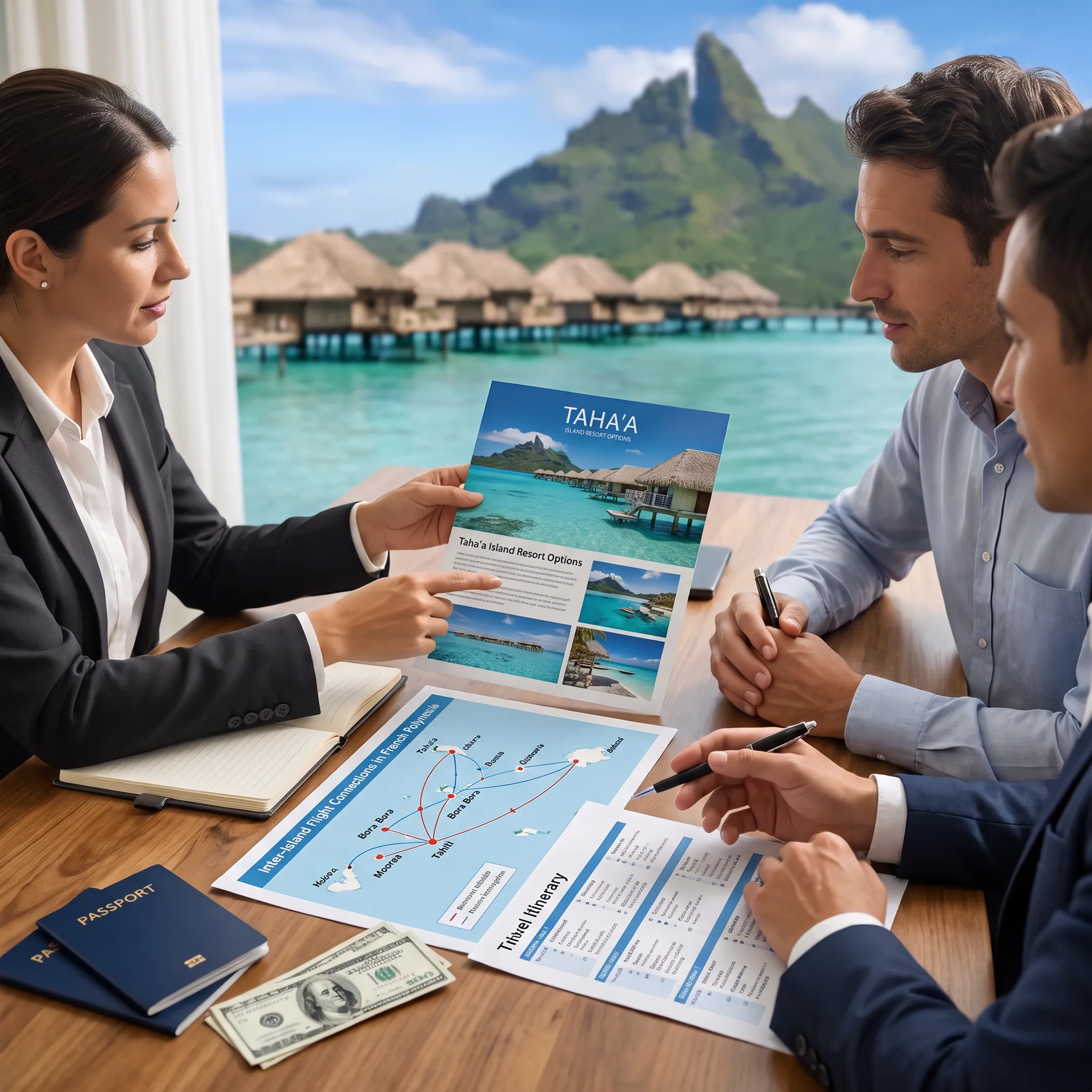 Travel advisor planning a Taha'a Island hotel and French Polynesia itinerary