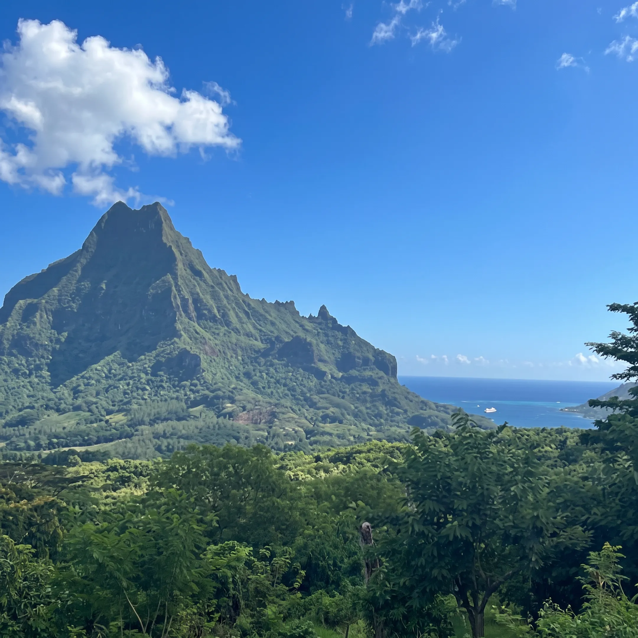 Travelers enjoying a scenic boat tour between Tahiti islands