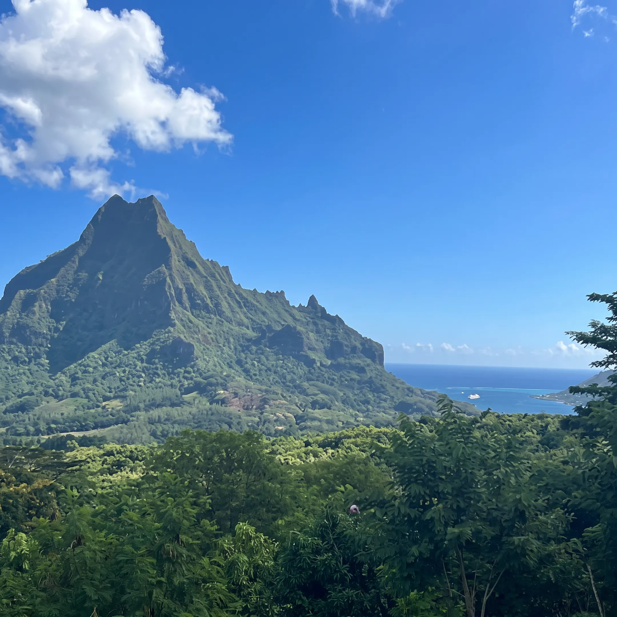 Private yacht cruising through a turquoise French Polynesian lagoon