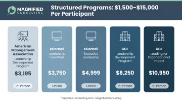 Mid-range leadership development program pricing comparison table across top providers