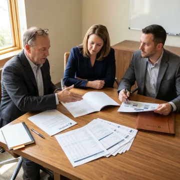 Business owners discussing succession planning with consultants