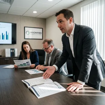 Consultants reviewing business growth strategy