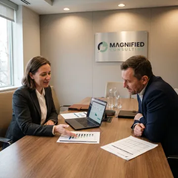 Business consultants reviewing financial risk reports