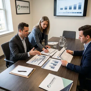 Consultants reviewing a business transformation roadmap