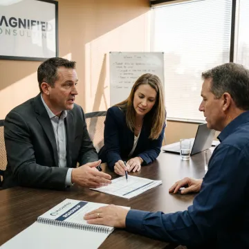 Consultants reviewing business growth strategy