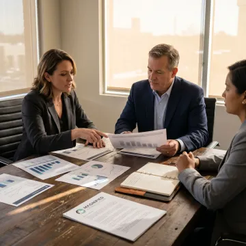 CFO advisor reviewing financial strategy with business owners