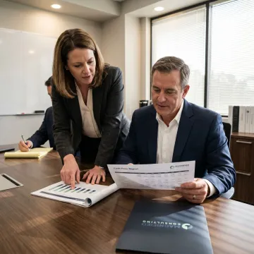Consultants reviewing financial forecast charts