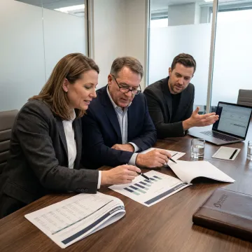 Business consultants reviewing performance reports