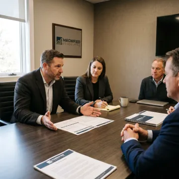 Profitability consultants reviewing business financial reports